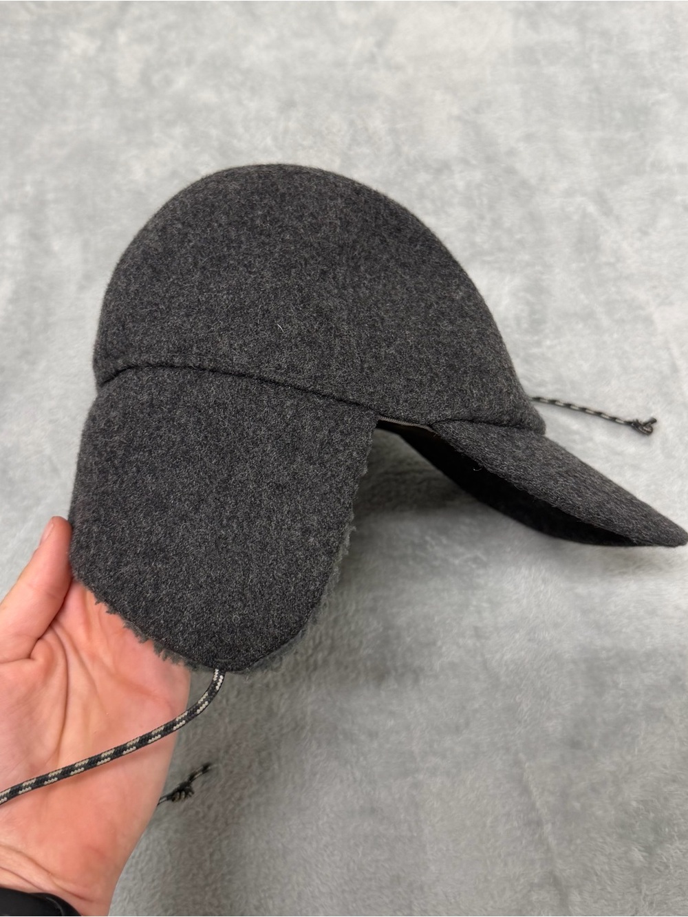 Patagonia Recycled Wool Ear Flap Cap Sherpa Cap Gray Outdoor Winter View 2